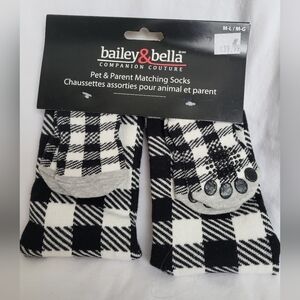 NWT Bailey & Bella Black and White Checkered Socks for Dog and Human